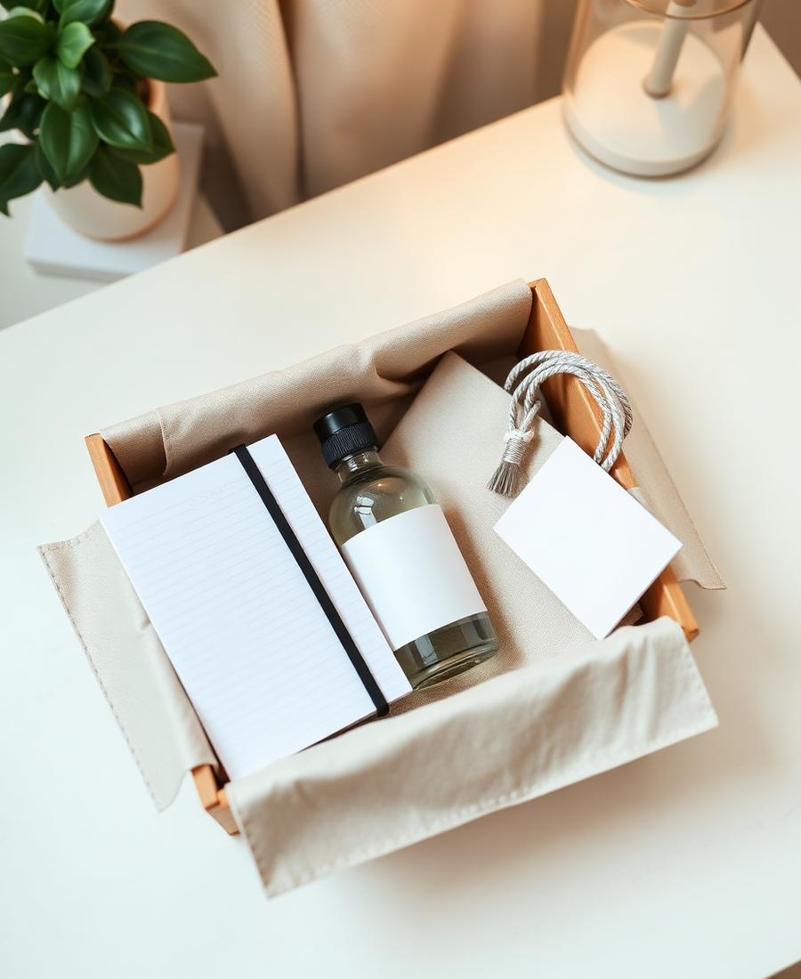 Employee welcome kit in a linen gift box